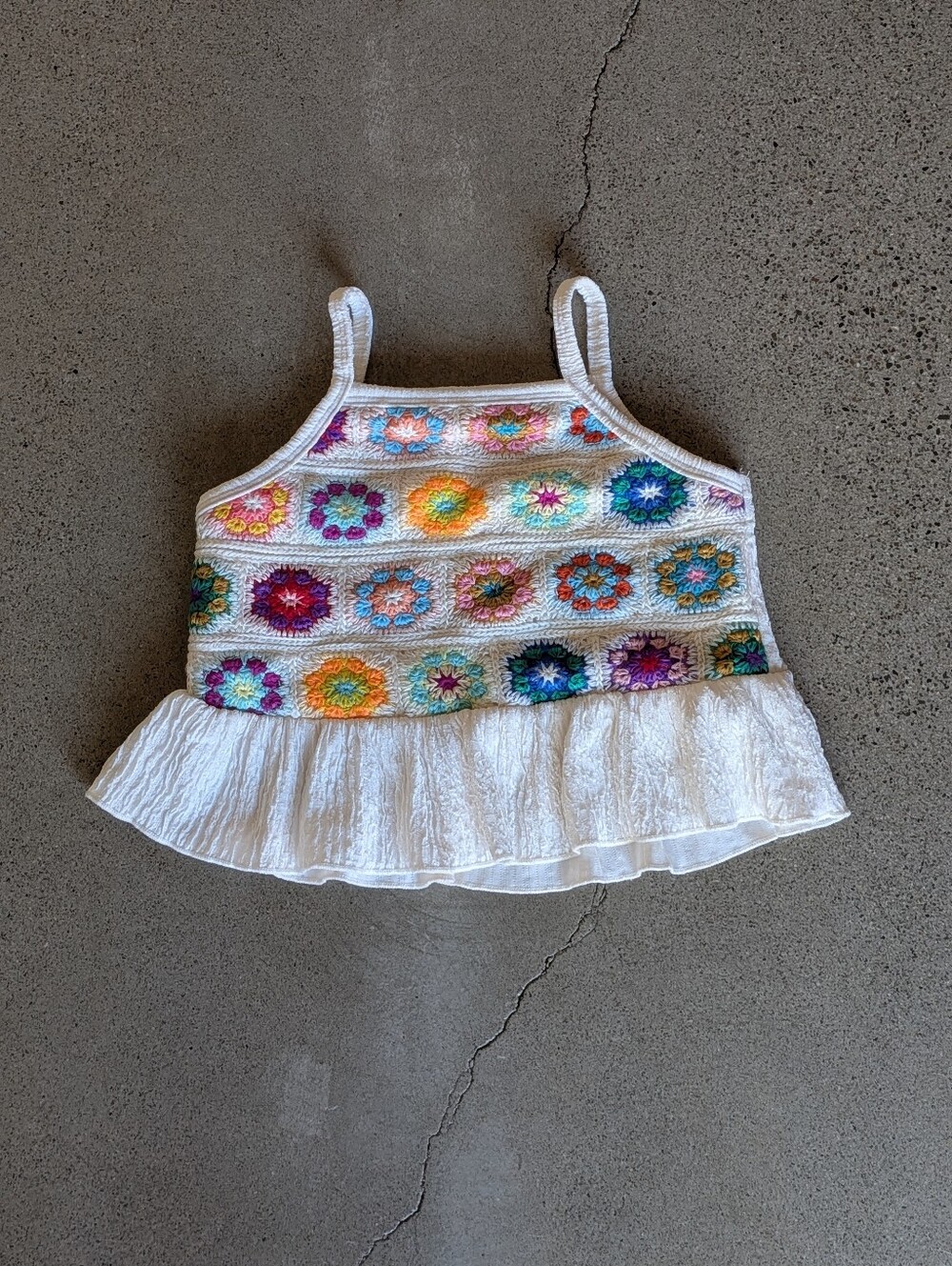 Toddler White Crochet Floral Tank Top